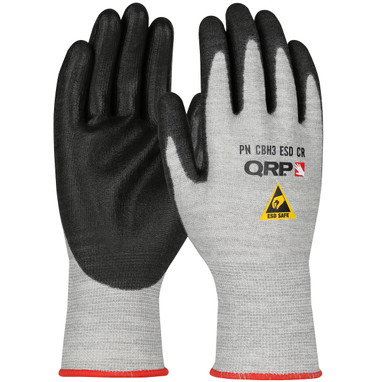 QRP Qualakote ESD Safe Seamless Knit Cut Resistant Glove w/Polyurethane Coated Palm & Fingers - Salt Pepper - 1/CS - CBH3ESDCR