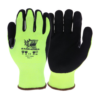 Barracuda Hi-Vis Seamless Knit HPPE Blended Glove w/Nitrile Coated S&y Grip on Palm & Fingers  - DISCONTINUED - Green - 1/DZ - HVG713SSN