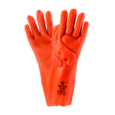 Air Krush PVC Dipped Glove w/Interlock Liner  Impact Protection & Rough Finish - 14" - Hi-Vis Orange - 1/DZ - HVO1015