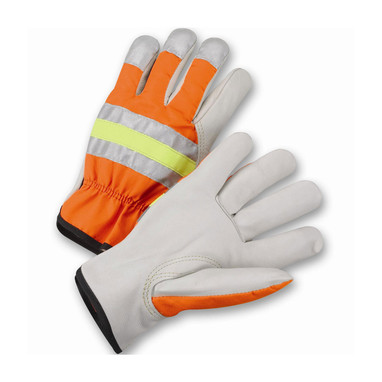 PIP Premium Grade Top Grain Cowhide Leather Drivers Glove w/Fabric Back & 3M Scotchlite Reflective Material - Hi-Vis Orange - 1/DZ - HVO990K