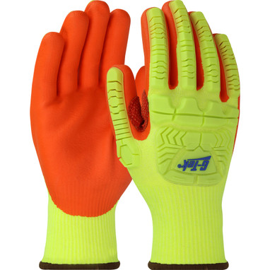 G-Tek PolyKor Seamless Knit Polykor Blended Glove w/Hi-Vis Impact Protection & Nitrile Foam Coated Palm Fingers - Hi-Vis Yellow - 6/PR - HVY710HSNFB