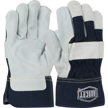 Ironcat Premium Split Cowhide Leather Palm Glove w/Fabric Back & Kevlar Stitching - Rubberized Safety Cuff - Navy - 1/DZ - IC5