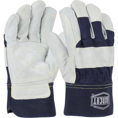 Ironcat Premium Split Cowhide Leather Double Palm Glove w/Fabric Back & Kevlar Stitching - Rubberized Safety Cuff - Navy - 1/DZ - IC5DP