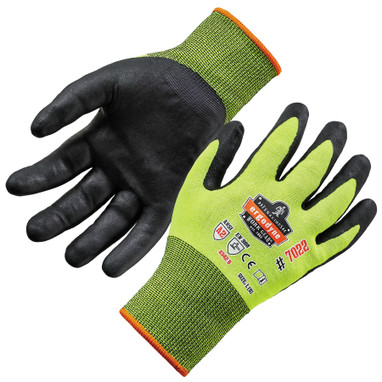 Ergodyne ProFlex 7022 Hi-Vis Nitrile Coated Cut-Resistant Gloves - ANSI A2, EN388: 4342B, 18g, Dry Grip - Lime - 1-pair