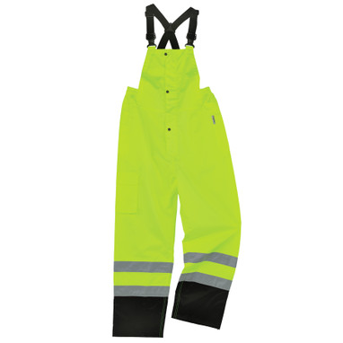 Ergodyne GloWear 8918BK Hi-Vis Rain Bibs - Class E, Black Bottom - Lime