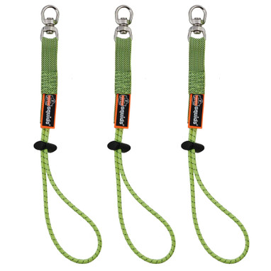 Ergodyne Squids 3713 Elastic Tool Tether Attachment - Loop Tool Tails Swivel - 10lbs - Lime - Standard - 3-pack
