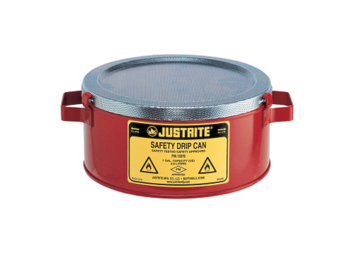 Justrite Steel Drip Can W/Handles For Portability - Spill Cap. 1-Gallon - Fire Baffle Acts As Flame Arrester - 10376