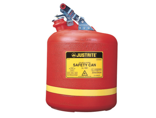 Justrite Type I Safety Can - Round Nonmetallic - S/S Hardware - 5 Gallon - Flame Arrester - Polyethylene - Red - 14561