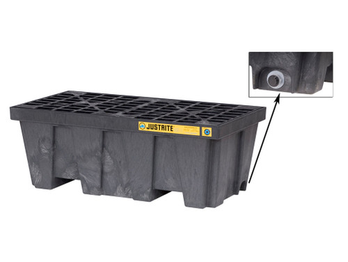 Justrite Ecopolyblend Spill Control Pallet With Drain - 2 Drum - 100% Recycled Polyethylene - Black - 28625