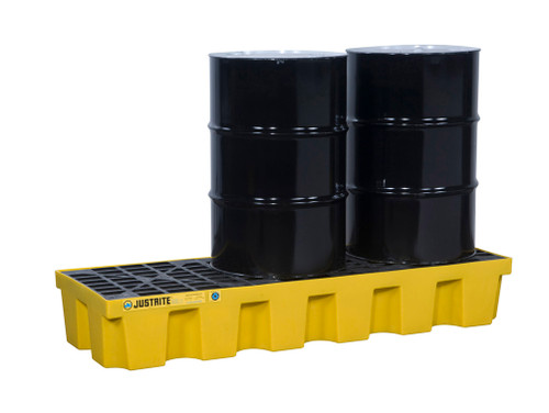 Justrite Ecopolyblend Spill Control Pallet With Drain - 3 Drum - 30% Recycled Polyethylene - Yellow - 28628
