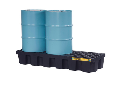 Justrite Ecopolyblend Spill Control Pallet With Drain - 3 Drum - 100% Recycled Polyethylene - Black - 28629