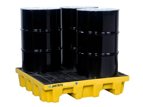Justrite Ecopolyblend Spill Control Pallet - 4 Drum Square - 30% Recycled Polyethylene - Yellow - 28634