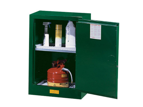 Justrite Sure-Grip Ex Compac Pesticides Safety Cabinet - Cap. 12 Gal. - 1 Adjustable Shelf - 1 M/C Door - Green - 891204