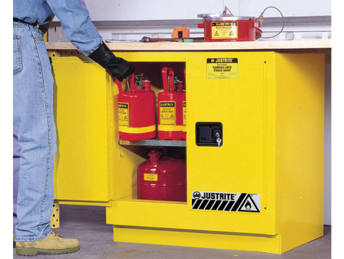 Justrite Sure-Grip Ex Undercounter Flammable Safety Cabinet - Cap. 22 Gallons - 1 Shelf - 2 M/C Doors - Yellow - 892300