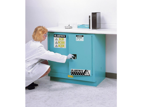 Justrite Sure-Grip Ex Undercounter Corrosives/Acid Stl Safety Cabinet - Cap. 22 Gal - 1 Shlf - 2 M/C Drs - Blue - 892302