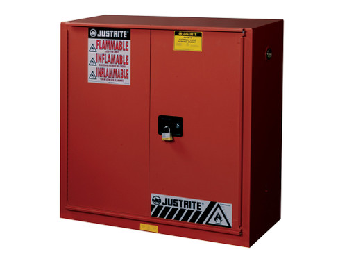 Justrite Sure-Grip Ex Combustibles Safety Cabinet For Paint/Ink - Cap. 40 Gal. - 3 Shlvs - 1 Bifld S/C Dr - Red - 893091