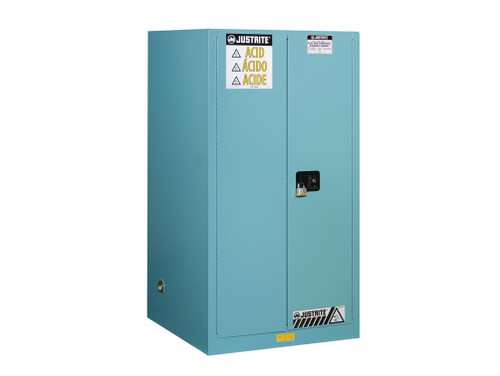 Justrite Sure-Grip Ex Corrosives/Acid Steel Safety Cabinet - Cap. 60 Gallons - 2 Shelves - 2 M/C Doors - Blue - 896002