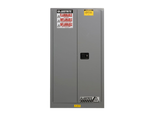 Justrite Sure-Grip Ex Flammable Safety Cabinet - Cap. 60 Gallons - 2 Shelves - 2 Self-Close Doors - Gray - 896023