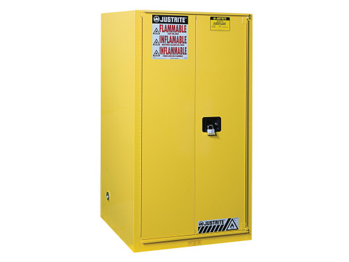Justrite Sure-Grip Ex Flammable Safety Cabinet - Cap. 60 Gallons - 2 Shelves - 1 Bi-Fold S/C Door - Yellow - 896080