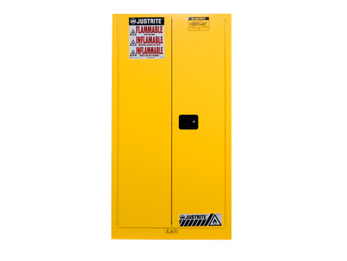 Justrite Sure-Grip Ex Vertical Drum Safety Cabinet And Drum Support - Cap. 55 Gal. - 1 Shlf - 2 S/C Doors - Yellow - 896220