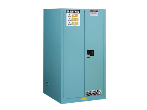 Justrite Sure-Grip Ex Corrosives/Acid Steel Safety Cabinet - Cap. 90 Gallons - 2 Shelves - 2 S/C Doors - Blue - 899022