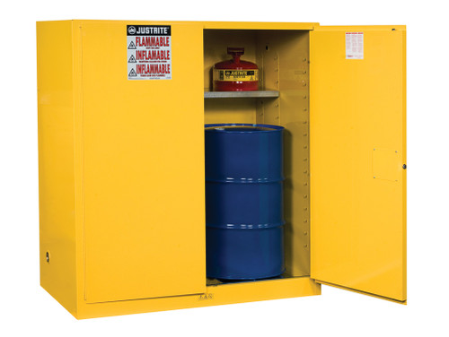 Justrite Sure-Grip Ex Vertical Drum Safety Cabinet And Drum Support - Cap. 110 Gal. - 1 Shlf - 2 M/C Drs - Yel. Yellow - 899100