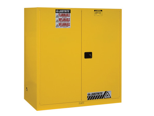 Justrite Sure-Grip Ex Vertical Drum Safety Cabinet And Drum Support - Cap. 110 Gal. - 1 Shlf - 2 S/C Drs - Yellow - 899120