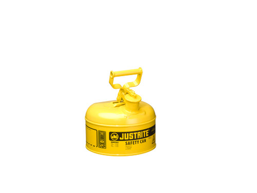 Justrite Type I Steel Safety Can For Flammables - 1 Gallon - S/S Flame Arrester - Self-Close Lid - Yellow - 7110200
