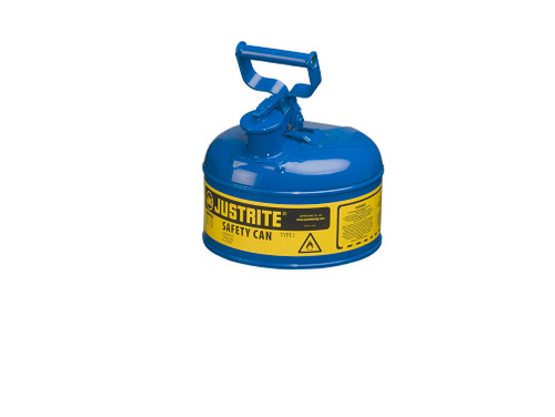 Justrite Type I Steel Safety Can For Flammables - 1 Gallon - S/S Flame Arrester - Self-Close Lid - Blue - 7110300