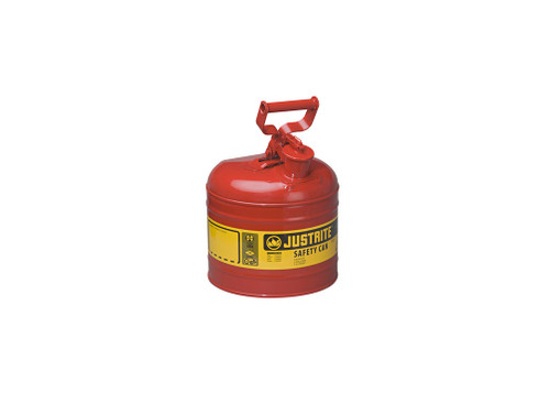 Justrite Type I Steel Safety Can For Flammables - 2 Gallon - S/S Flame Arrester - Self-Close Lid - Red - 7120100