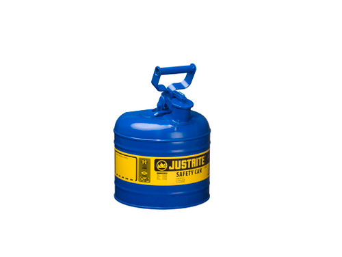 Justrite Type I Steel Safety Can For Flammables - 2 Gallon - S/S Flame Arrester - Self-Close Lid - Blue - 7120300