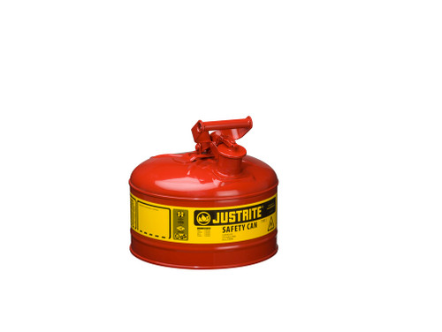Justrite Type I Steel Safety Can For Flammables - 2.5 Gallon - S/S Flame Arrester - Self-Close Lid - Red - 7125100