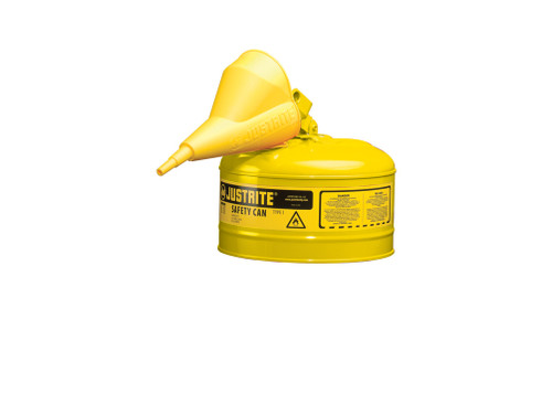 Justrite Type I Steel Safety Can For Flammables - Funnel 11202Y - 2.5 Gallon - S/S Flame Arrester - S/C Lid - Yel - 7125210