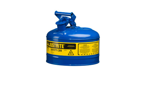 Justrite Type I Steel Safety Can For Flammables - 2.5 Gallon - S/S Flame Arrester - Self-Close Lid - Blue - 7125300
