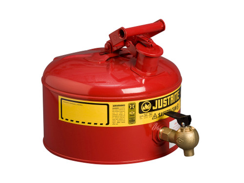 Justrite Type I Shelf Safety Can - 2.5 Gallon - Bottom 08540 Faucet - S/S Flame Arrester - Steel - Red - 7225140