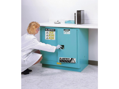 Justrite Chemcor Undercounter Corrosives/Acids Safety Cabinet - Cap 22 Gallons - 1 Shelf - 2 S/C Doors - Blue - 8923222