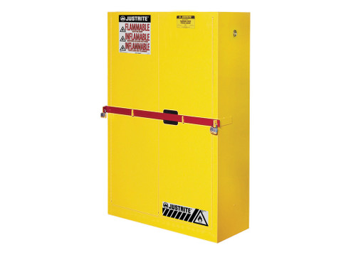 Justrite High Security Flammables Safety Cabinet W/Steel Bar - Cap. 45 Gals. - 2 Shelves - 2 M/C Doors - Yellow - 29884Y