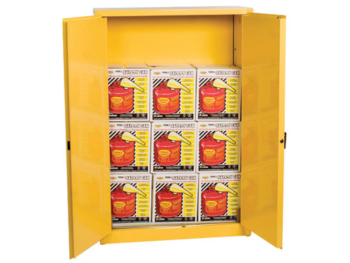 Eagle Flammables Safety Cabinet Combo - 45 Gallon Yellow - 2 Door - Manual Close with 9 UI50FS Safety Cans  - 1947XSC9