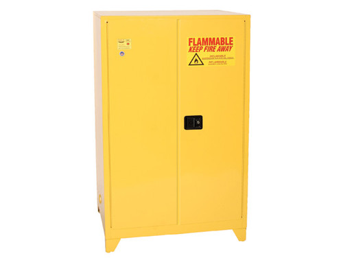 Eagle Tower Safety Cabinet - 90 Gallon - 2 Shelves - 2 Door - Manual Close - Yellow - 1992XLEGS