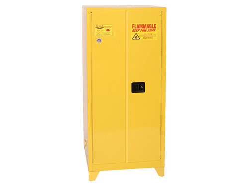 Eagle Tower Safety Cabinet - 60 Gallon - 2 Shelves - 2 Door - Self Close - Yellow - 6010XLEGS