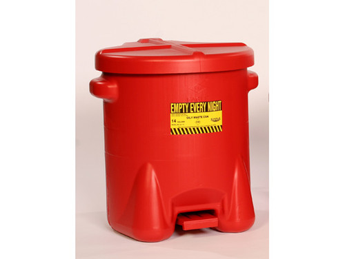 Eagle Poly Oily Waste Can -  14 Gallon - Hands-free Operation - Self Close - Red - 937FL