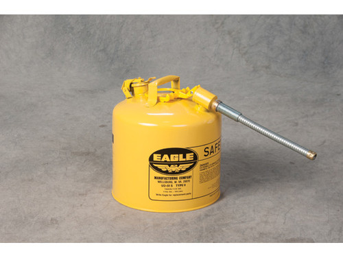 Eagle Type II Steel Safety Can for Diesel - 5 Gallon - 5/8" Metal Hose - Yellow - U251SX5Y