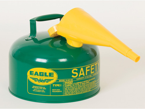 Eagle Type I Steel Safety Can for Combustibles - 2 Gallon - with Funnel - Arrester - Green - UI20FSG