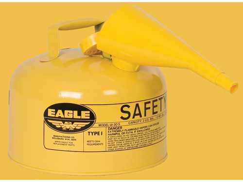 Eagle Type I Steel Safety Can for Diesel - 2.5 Gallon - with Funnel - Flame Arrester - Yellow - UI25FSY