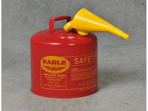 Eagle Type I Steel Safety Can for Flammables - 5 Gallon - with Funnel - Flame Arrester - Red - UI50FS