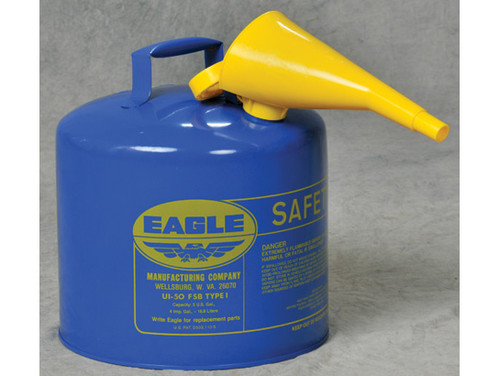 Eagle Type I Steel Safety Can for Kerosene - 5 Gallon - with Funnel - Flame Arrester - Blue - UI50FSB
