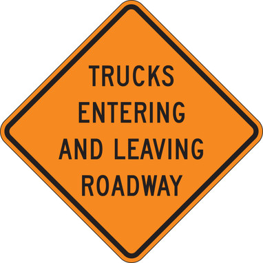 Roll-Up Construction Sign: Trucks Entering And Leaving Roadway 36" x 36" Fluorescent Vinyl 1/Each - FRC316FL