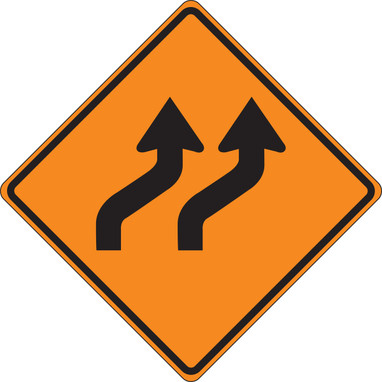 Roll-Up Construction Sign: Two Lane Reverse Curve (Right) 48" x 48" Fluorescent Vinyl 1/Each - FRC436FL