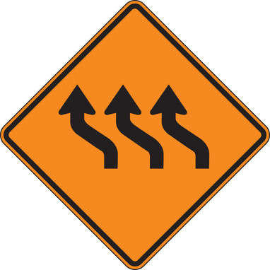 Rigid Construction Sign: Three Lane Reverse Curve (Left) 30" x 30" DG High Prism 1/Each - FRK254DP
