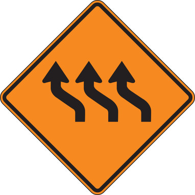 Rigid Construction Sign: Three Lane Reverse Curve (Left) 36" x 36" DG High Prism 1/Each - FRK362DP